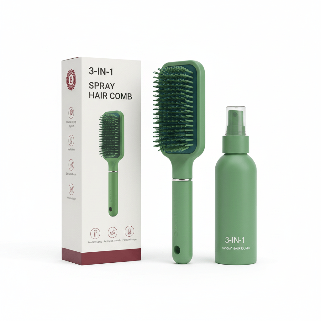 3-in-1 Spray Hair Comb – Continuous Mist Detangling Brush